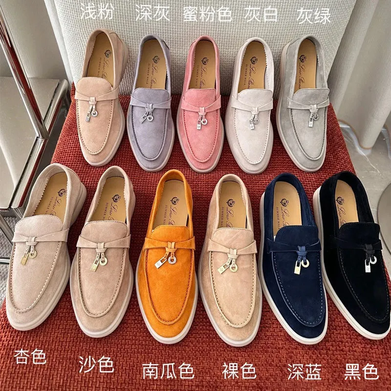 Loro Piano Domans Summer Walk Outdoor Dress Shoes Mans Tasman Flat Heel Loafers Low Top Luxe Suede Suede Sneakers Designer schoen Mocassin Slip op dikke zoolgespers