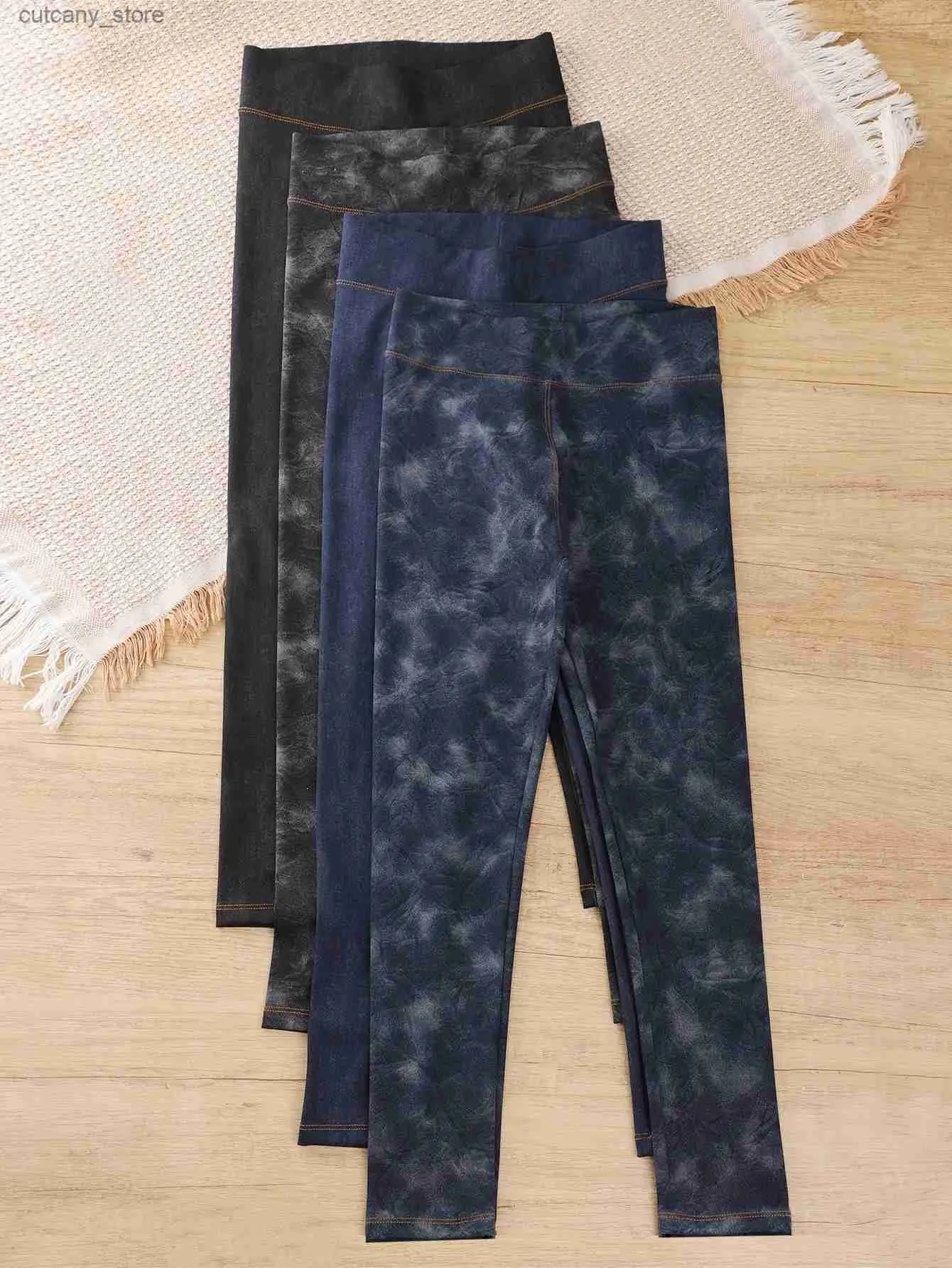 Trousers 4 pieces for girls fashion solid color snowflake summer high spring imitation denim ggings L46