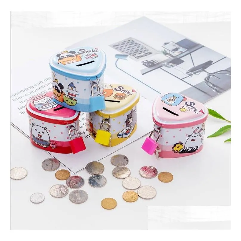 Boîtes de rangement Colgores Cartoon Animal Box TinPlapplate Cœur en forme de cochon avec une collection de pièces de verrouillage pour les enfants Drop Livrot Home Dhila