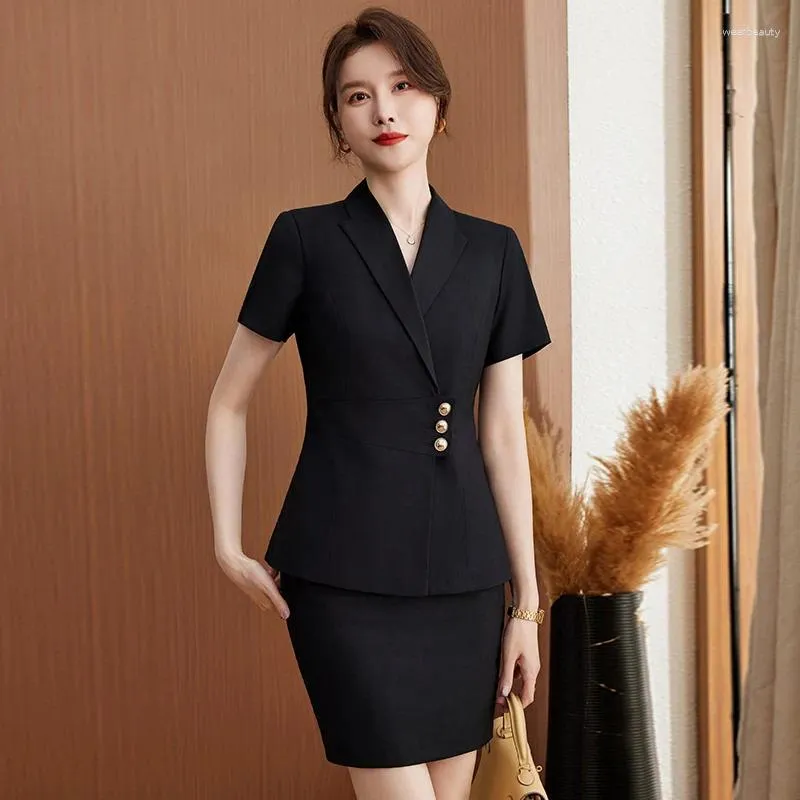 Elegant Navy Blue Two Piece Dress Professional Skirt Suits for Women s Office Wear S 4XL