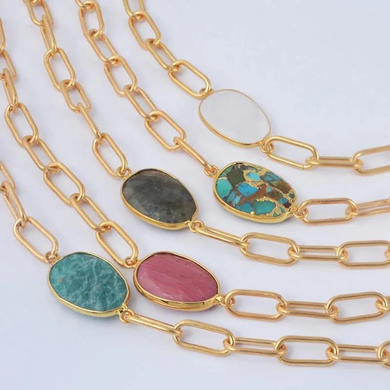 Charm Bracelets Fashion Natural Stone Pendant Necklace Gold Plated White Quartz Gemstone Choker For Women Jewelry Gifts