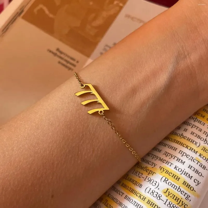 Bracelets de liaison Bracelet en acier inoxydable pour les femmes Gold Couleur Angel Numéro 444 777 Bijoux de la mode Feme du poignet