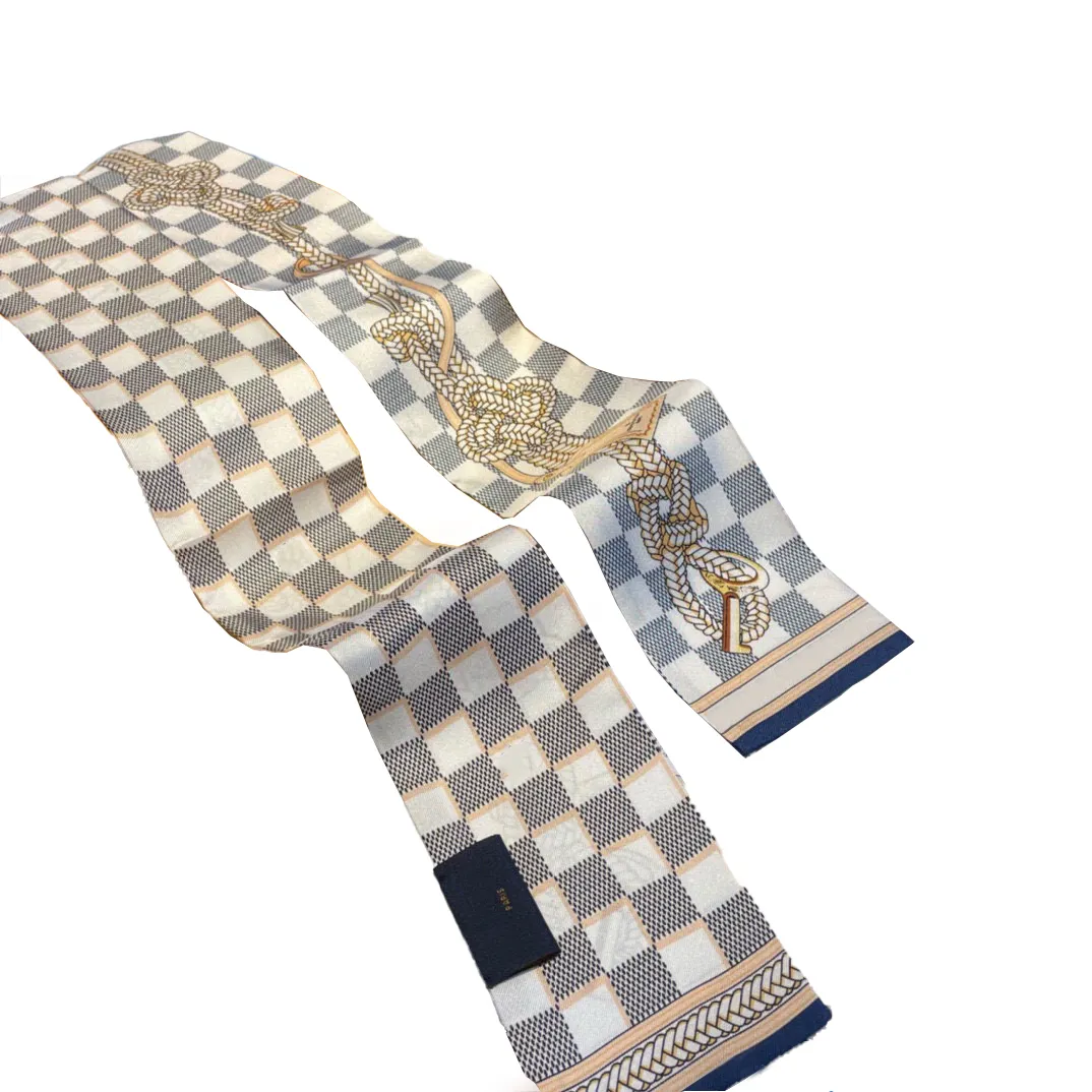 Striped Plaid Ribbon Head Scarf Silk Twill Hair Band, Fashion