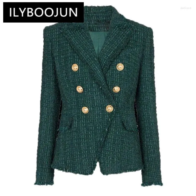 Kadın Suitleri Koyu Yeşil Blazer 2024 Tweed Yün Püskül Kaba İnce Uygun Takım Lüks Ceket Kadın Tasarımcı Ceketler Sonbahar