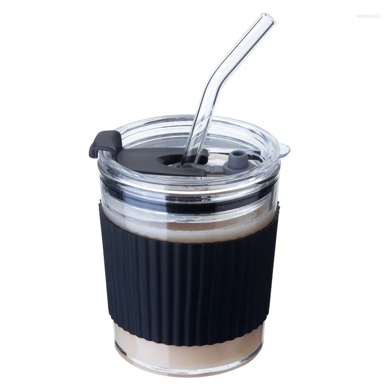 ワイングラス350ml 450mlグラスストローミルクコーヒーカップ付きコールドブリューティーウォーターシリコン