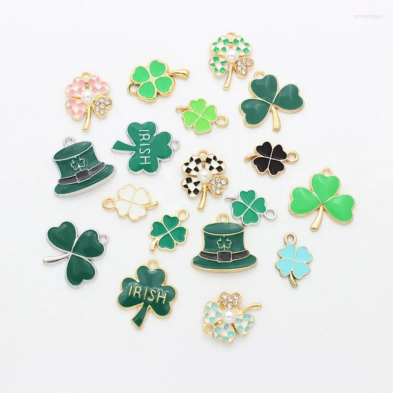 Charms 10pcs/Lot Clover Flower Leaf Hat Oil Enamel DIY For Bag Earring Necklace Jewelry Making Handmade Pendant