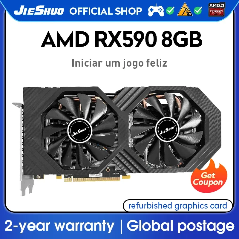 Tangentbord Jieshuo RX590 8G Video Grafikkort AMD GDDR5 GPU 256BIT 2304SP RX590 8GB Stöder dator Desktop Games Office Mining KAS KAS