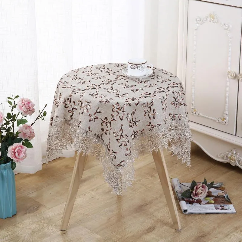 Table Cloth Small Fresh Linen Embroidery Dust Cover American Pastoral Style Round Tablecloth