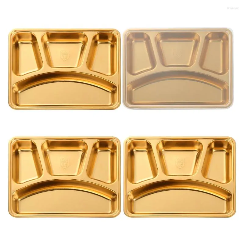 Borden 3/4 sectie Dinertoils bord roestvrijstalen goud verdeelde lunchcontainer snack dieetcontrole voor schoolkantine