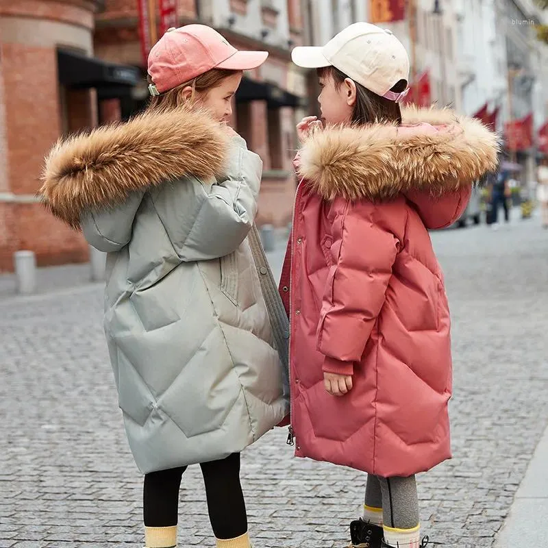 Giù per bambini per bambini abbigliamento per bambini è lungo la bambina con vere giacche di pelliccia inverno per le ragazze cappotti
