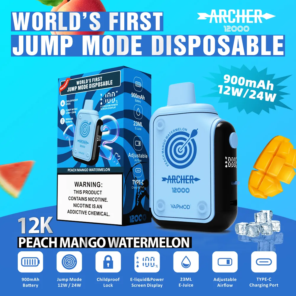 Archer 12000 Puff 12k Puff 23mlプリロード900mAh充電式ペン使い捨てvape 0％2％3％5％使い捨て電子タバコインテリジェントディスプレイ