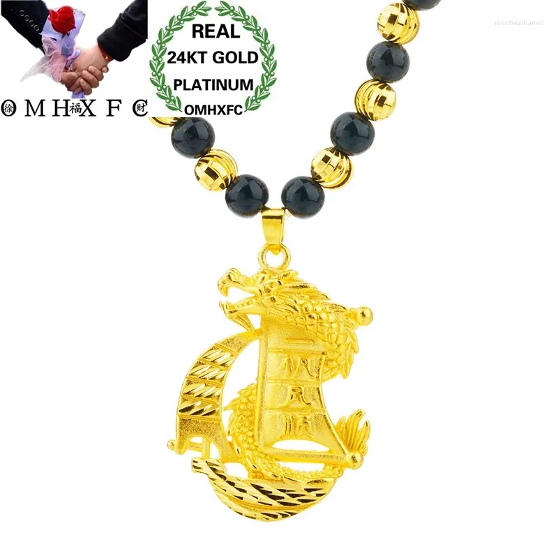 Pendants omhxfc en gros de la mode européenne homme masculin de fête masculine mariage père cadeau dragon bateau 24kt gold collier pendent nl214