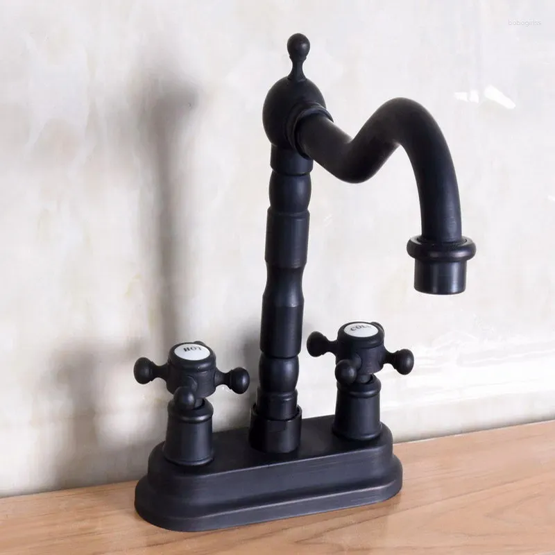 Torneiras de pia do banheiro Bronze Bronze 4 "Centers Two Bolas Bacia Bacia Misturador de torneira Tap Spout Spout Double Cross Handles Mnf150