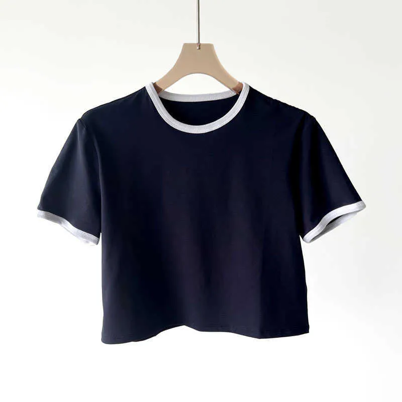 卸売ブランククロップトップティーシャツプレーンショートTシャツ女性用のゆるいトリミングTシャツ