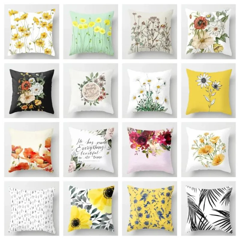 Cuscino zengia cojines decorazioni di divano di divano giallo fiori decorazione geometrica in poliestere domestico housse de coussin