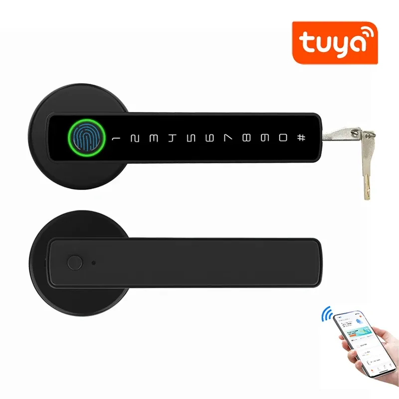 Vergrendelt tuya smartlife app slimme vingerafdruk wachtwoord single latch deadbolt handle lock