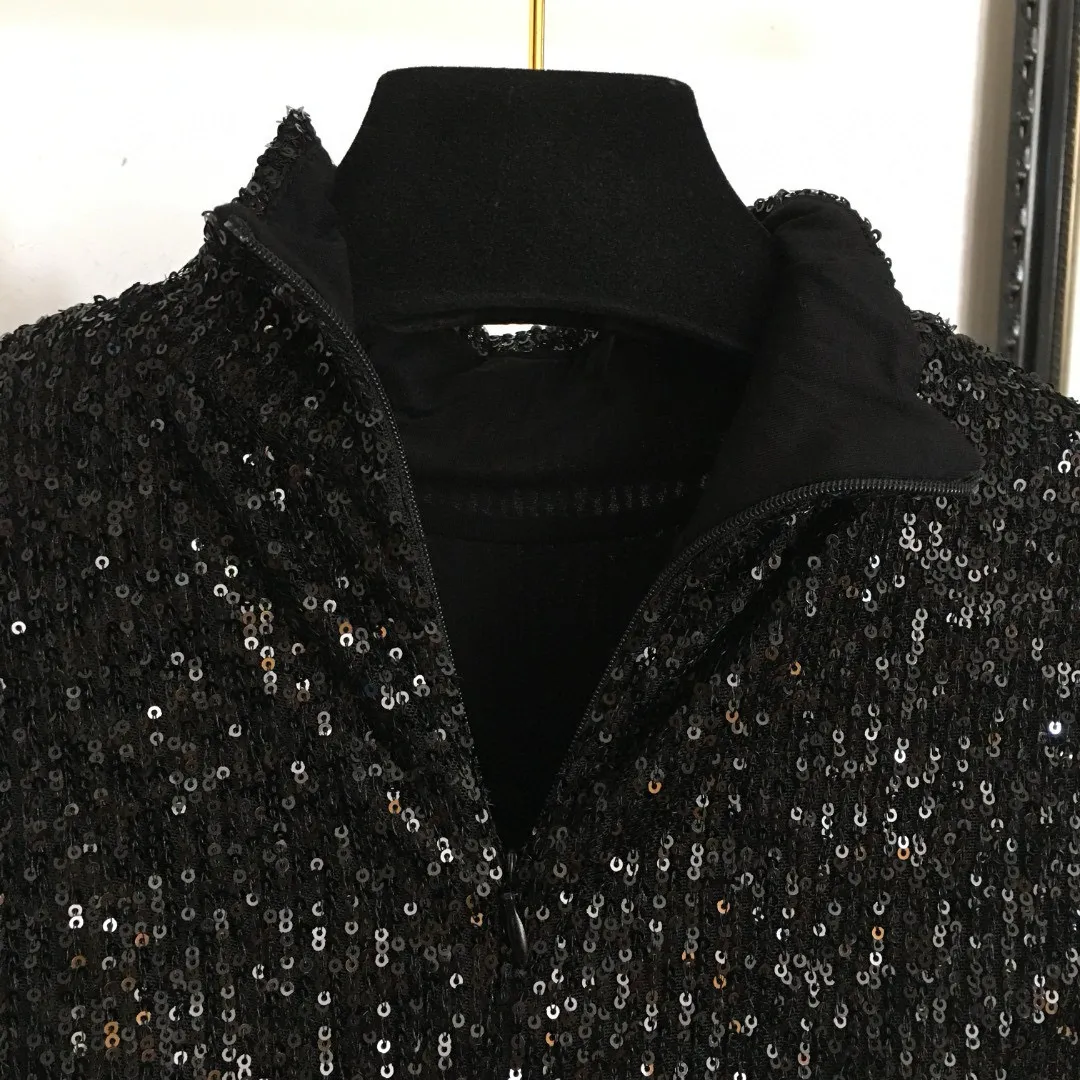 P2A Abito da due pezzi Designer di lusso di alta qualità Abito da primavera da donna con paillettes medi zip al collo alto slim cotone a due pezzi set a due pezzi