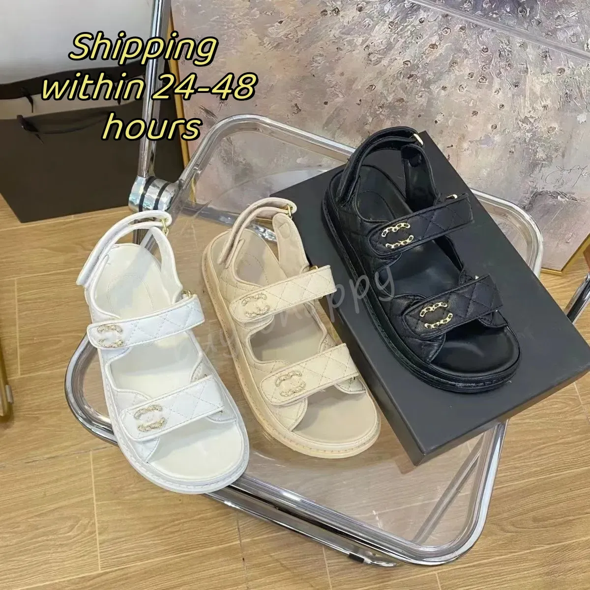 Canais de grife de designer sapato feminino sandálias tamanho 35-42 de alta qualidade slides femininos de couro de cristal sapatos casuais plataforma solteira de praia chinelo de praia