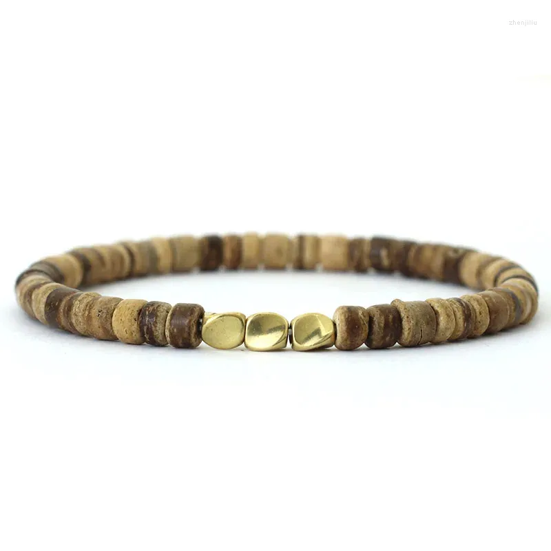 Strand Wooden Beaded Bracelet For Men WoMen Natural 4mm Stone Gold Color Hematite Simple Charms Braslet Fashion Jewelry Gift Pulseira
