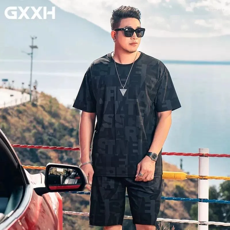 Herren Tracksuits GXXH Plus Größe 80-140 kg Freier Anzug Sommer einfacher Kurzarm Shorts Trend LOSS 77% Nylon Ice Seidensuit 7xl