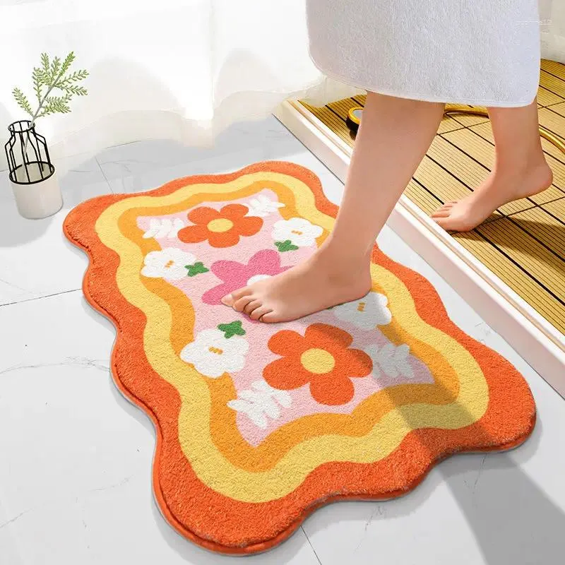 Tapetes de banho porta banheiro porta não deslizamento tapete de cabeceira de cabeceira tapete tapete absorvente tulipa floral carpete de girassol