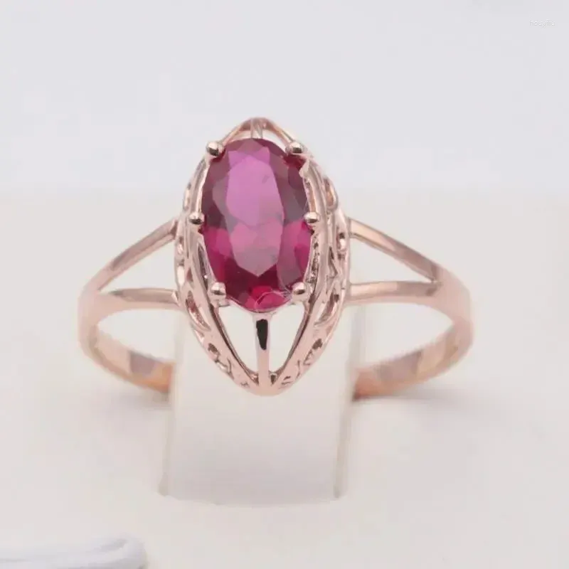 Cluster Rings 585 Purple Golden 14K Rose Diamond Openwork Ruby Wedding för par Justerbar kreativ design Lyxsmycken