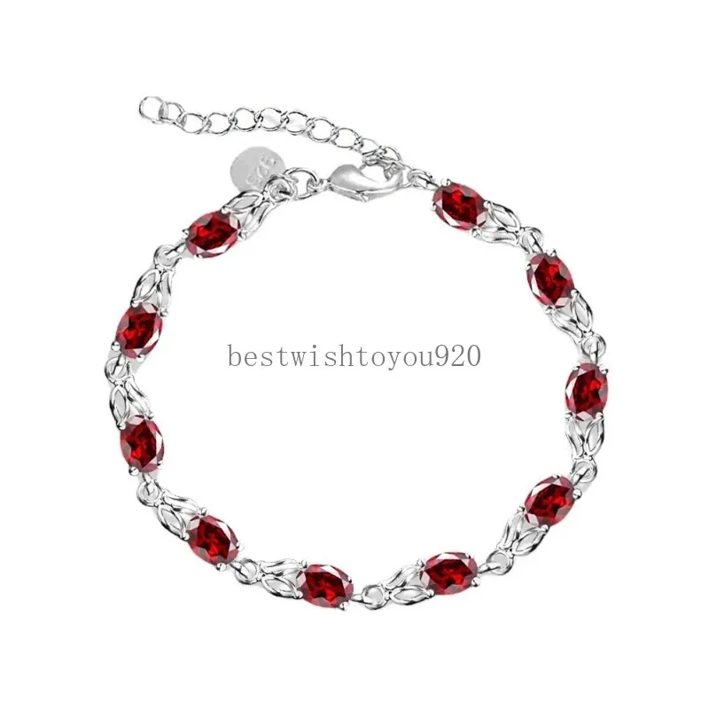 Red Diamond Charm Bracelets for Women Girls 925 Sterling Silver Plated Leaf Design Bracelet with Lobster Clasp Fashion Street Party Jewelry Gift 8 Inches