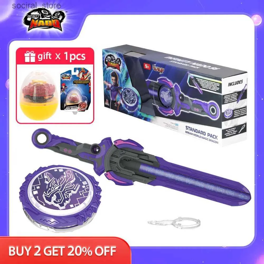 Spinning Top Infinity Nado 6 Standard Pack-Dream World Magic Dragon Glowing Metal Spinning Top Gyro med Monster Icon Sword Launcher Kid Toy L240402