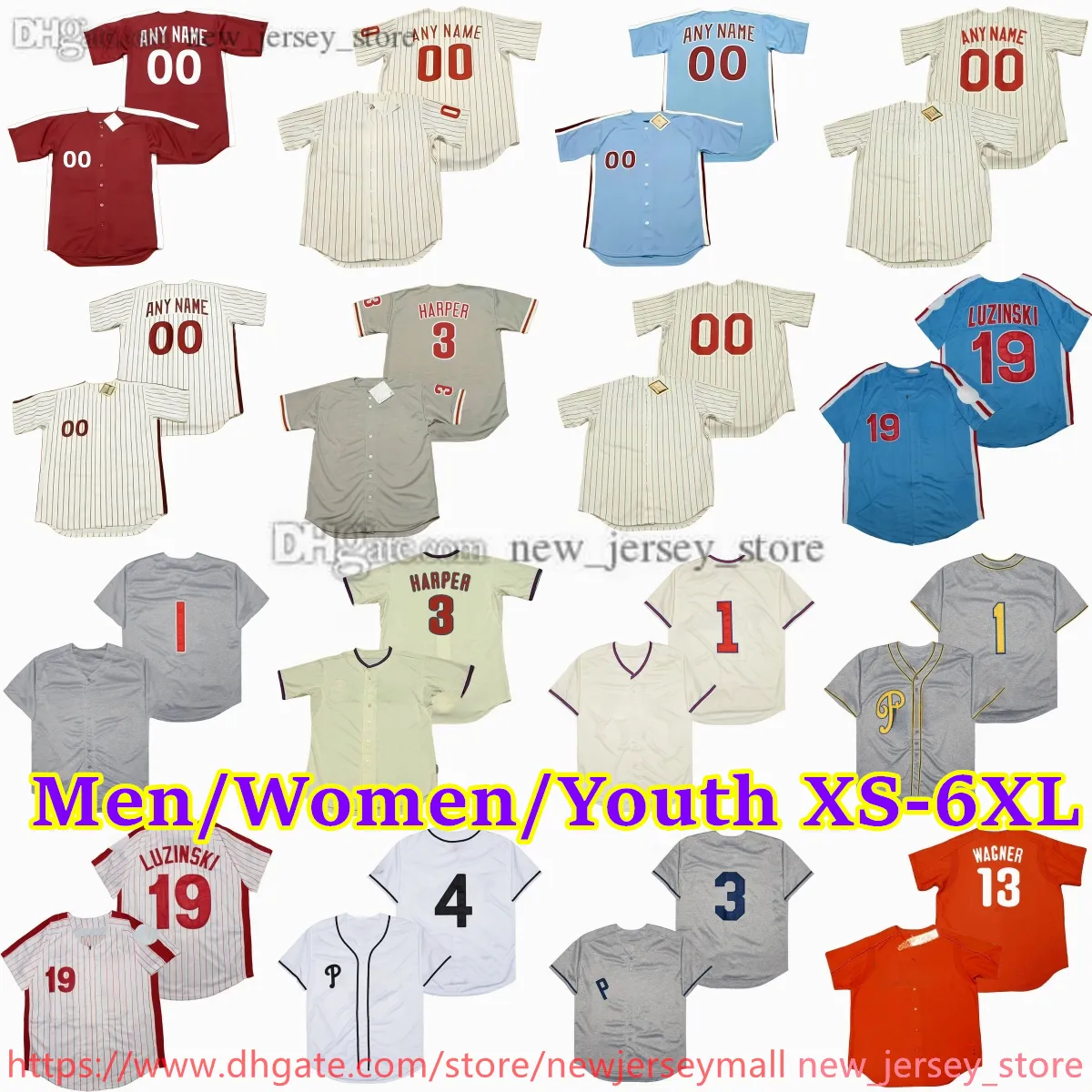 Özel XS-6XL Film Gerileme Beyzbol Forması 14 Pete Rose 15 Richie Allen Mike Schmidt Johnny Callison Larry Bowa Willie Montanez Steve Carlton von Hayes Forma