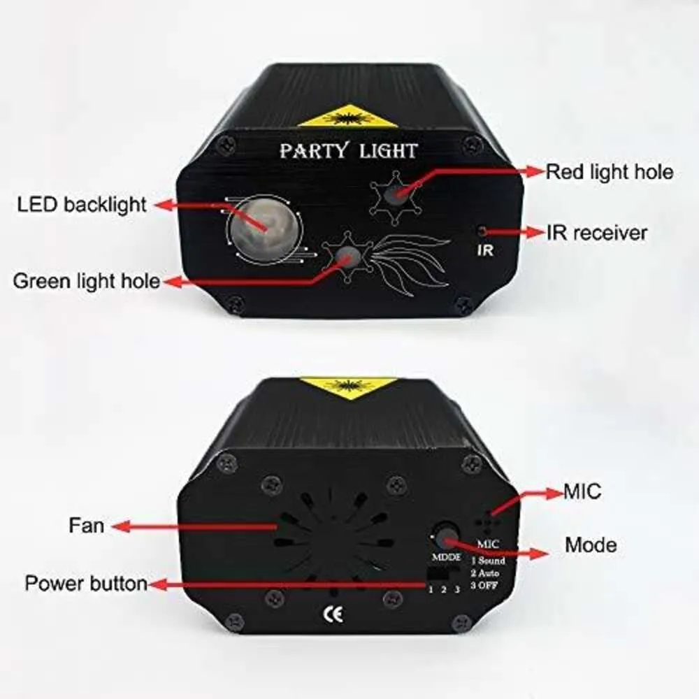 Projecteur laser stroboscopique Sound Party Lights avec télécommande