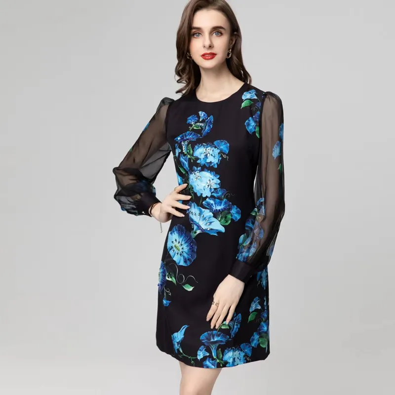 Bead Print Patchwork Long Sleeve Dresses Bead Print Patchwork Long Sleeve Dresses