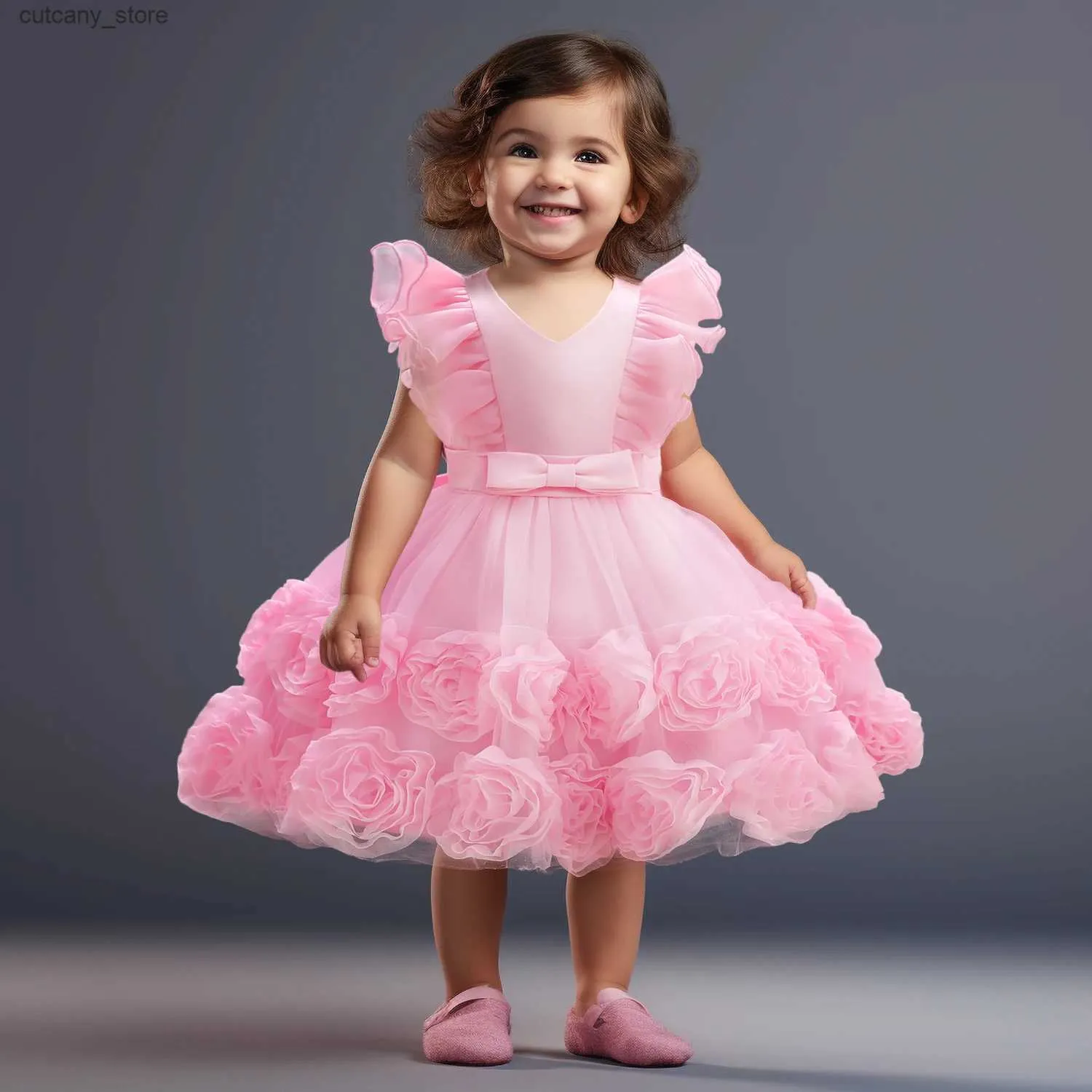 girls winter formal dresses Dideyttawl Girls Velvet Flower Girl Dress Elegant Formal Dress Lantern Long Sleeves Girls Birthday Party Dress, Fuchsia / 8 main image 0