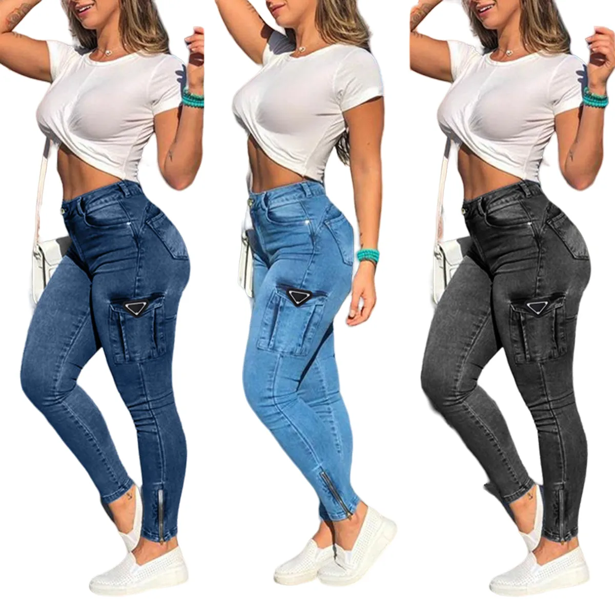 Designer Brand Women's Cargo Jeans pantaloni classici pantaloni da donna sexy con cerniera sexy