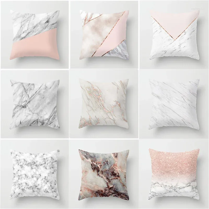 Kissen weißer kurzer Marmor Geometrisches Sofa Dekorative Deckhülle Polyester Leinen Schlafzimmer Wohnkultur Kissenbezug