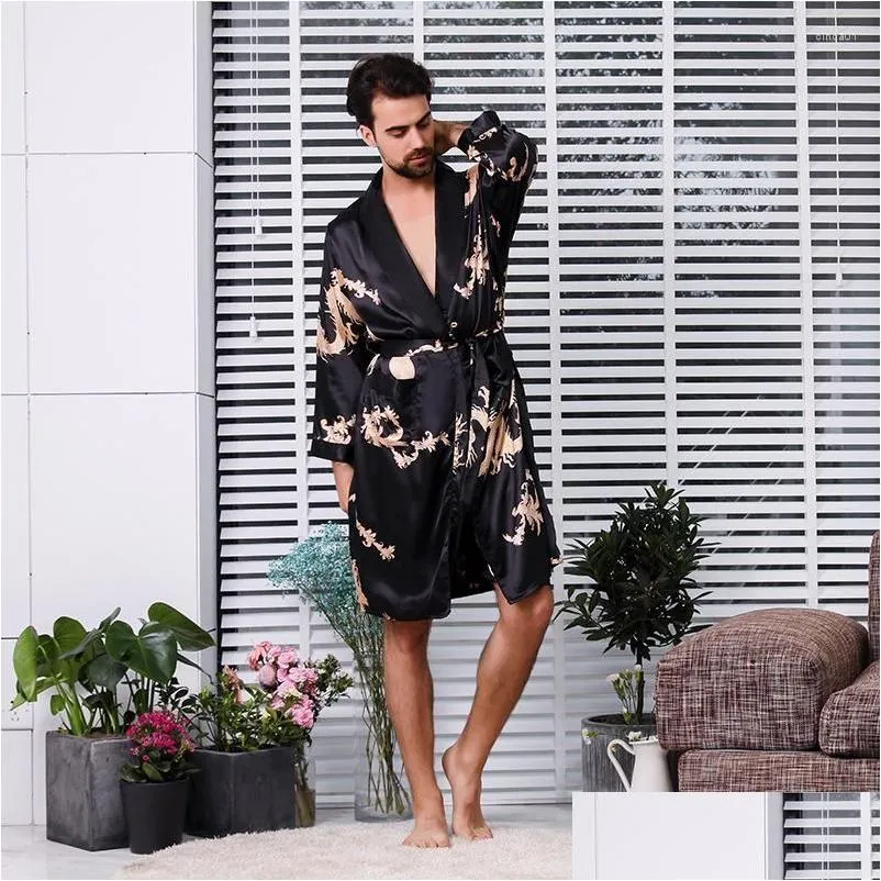 Ropa de dormir para hombres para hombres para hombres negros bata kimono kimono satin satin nightwear