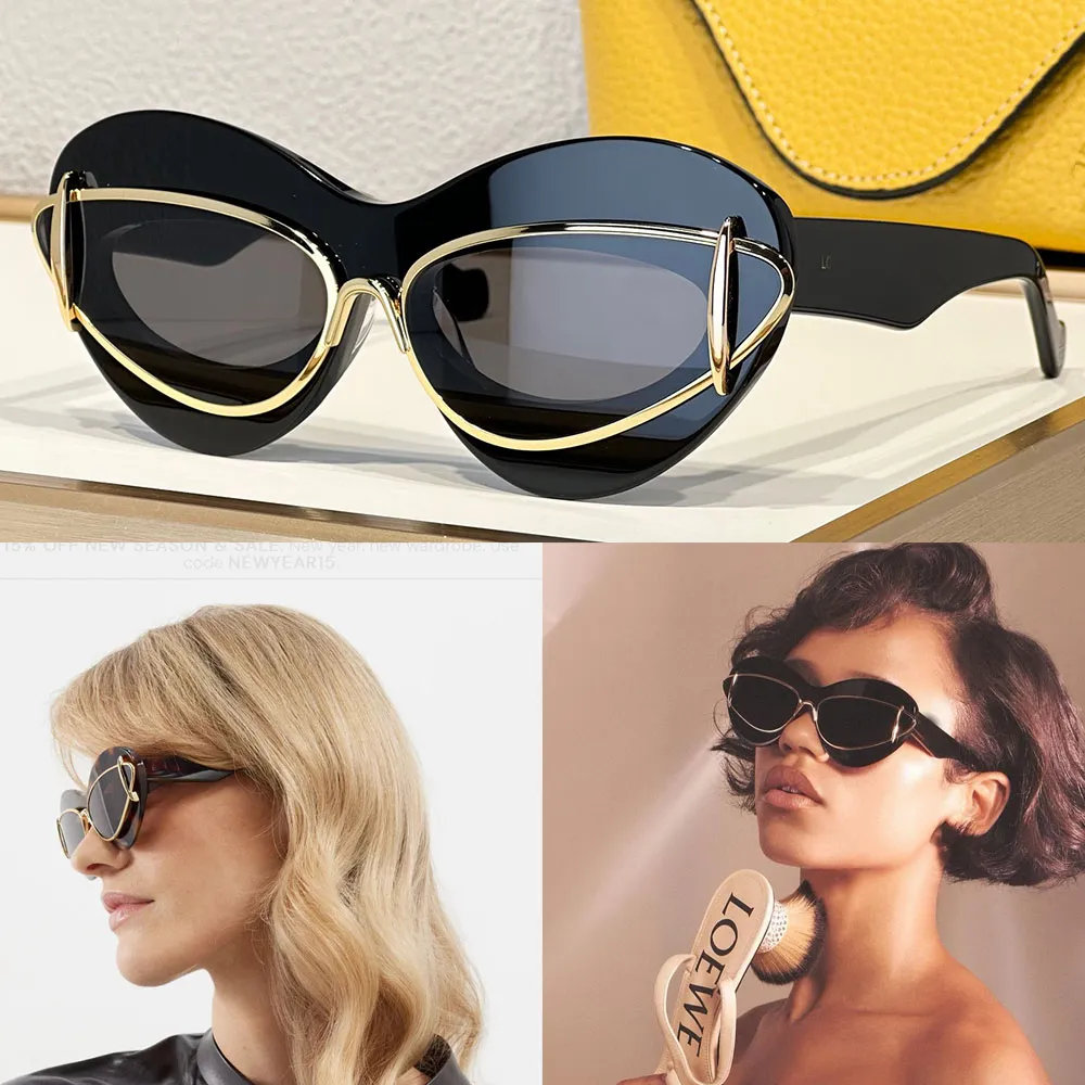 Acetate Fiber Cateye Sunglasses Bimetallic Framework Luxury for Designer Women 100% Uva/uvb Protection Metal Double Frame 40119