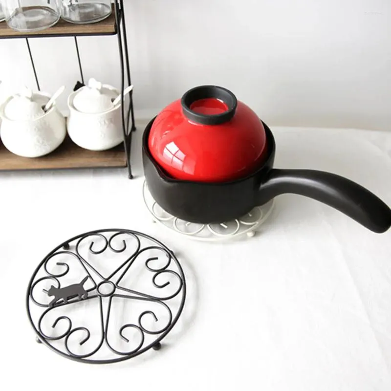 Table Mats Round Cast Trivet Non Potholders Vintage Pattern Placemat For Kitchen Dining Decor Black