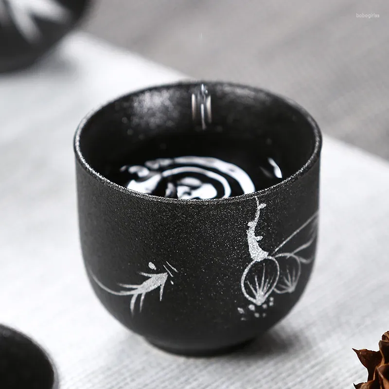 Cups Saucers Creative Black Pottery Retro Small Tea Cup Ceramic Hand Painted Teacup Simple Chinese Master Household Drinkware