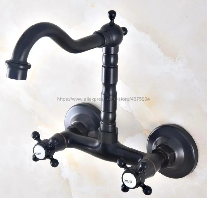 Bathroom Sink Faucets Oil Rubbed Bronze Dual Cross Handles Wall Mounted & Cold Kitchen Basin Swivel Faucet Mixer Tap Nnf459