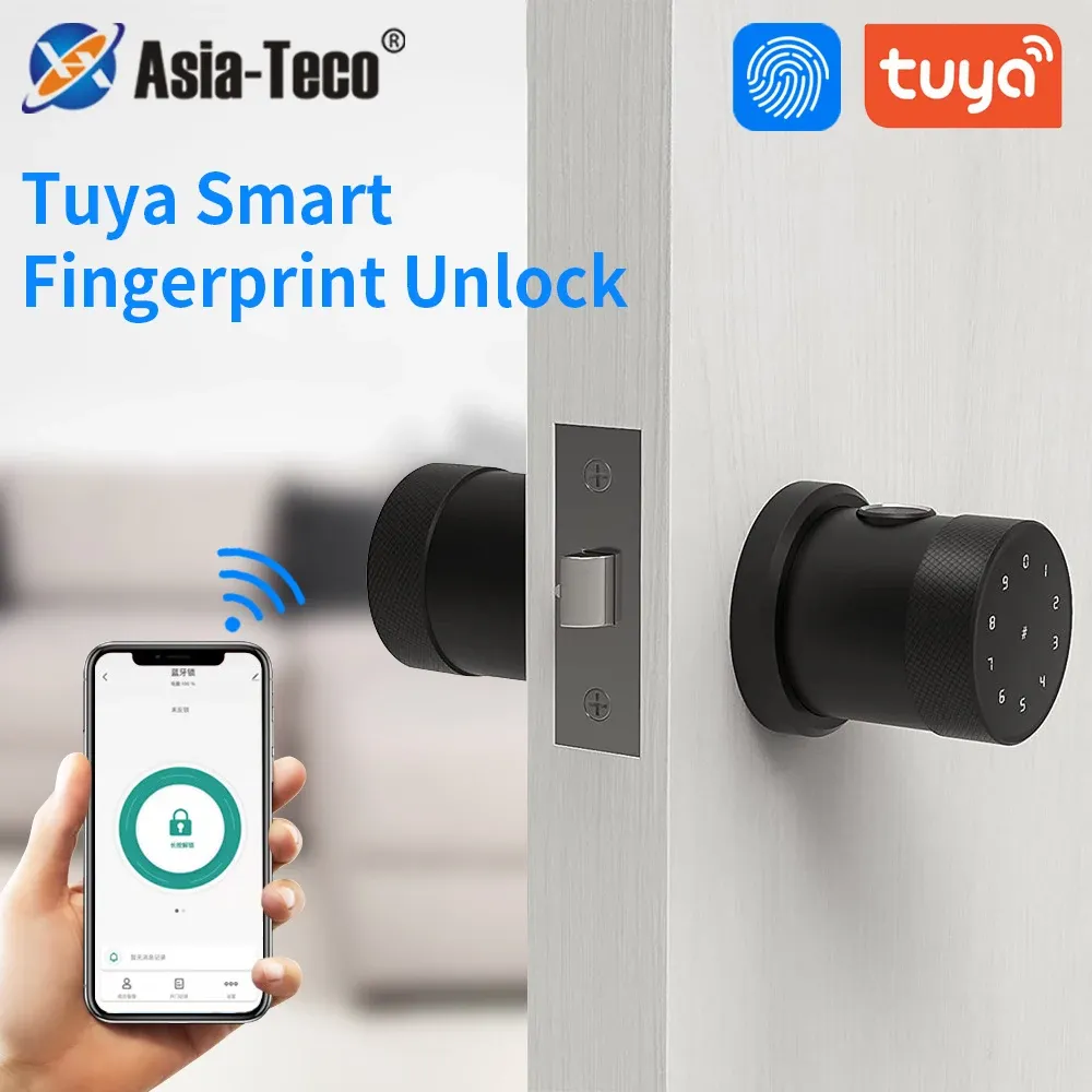 Lock Bluetooth Tuya Smart App Zincalloy Impressão digital Holoque Intelligent Lock for Housed Housed Wooden Iron Door 300User DropShipp