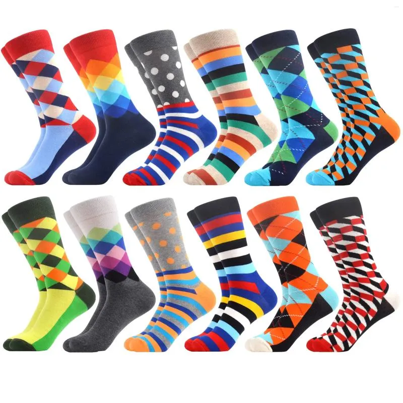 Men's Socks Dress Party Colorful Funny Cotton Crew 12 Pack US Size 7-13