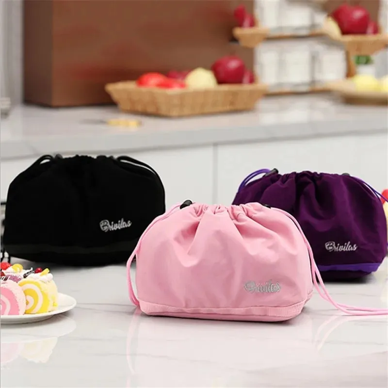 DrawString Waterproof Lunch Box Thermal Isolation Flanell Cooler Bento Food Picnic Storage Waterproof Lunch Påsar för kvinnor