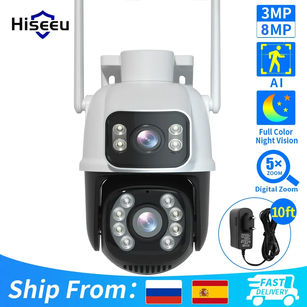 Kameror 2K Dual Lens WiFi IP Camera Color Night Vision Auto Tracking Human Detection Smart PTZ Camera 4MP CCTV Video Surveillance Camera