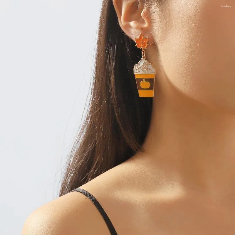 Dangle Earrings Jewelry Alloy Drip Oil Pumpkin Halloween Geometric Creative Water Cup