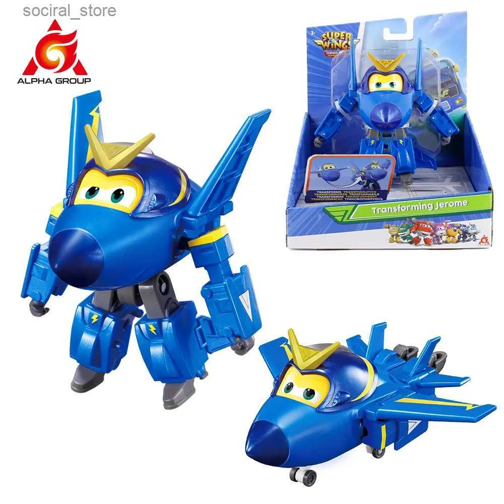 Figuras de brinquedo de ação Super asas 5 polegadas transformando Jerome 2 Modos Ação Figuras de deformação de robô Transformação de avião Anime Kid Toys Presente L240402