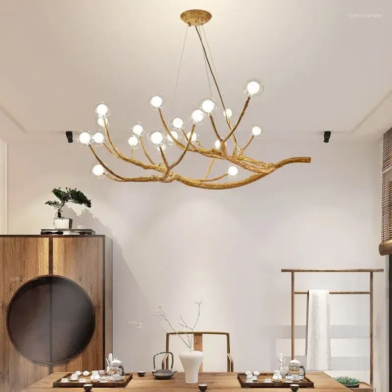 Lustres simulation résine iron arbre branche verre bulle LED Pendentif lustre pour salon salle à manger décor de maison rétro éclairage