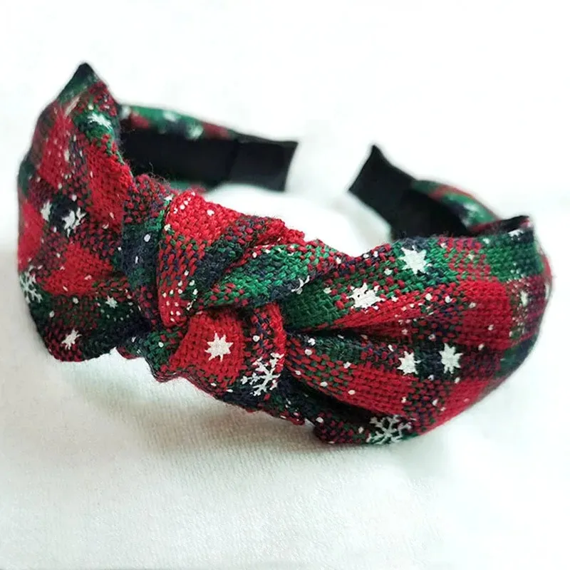 Christmas XMS Headband for Women Girl Red Green Plaid Knot Hair Band Accessories Wholdesale Dropshipping