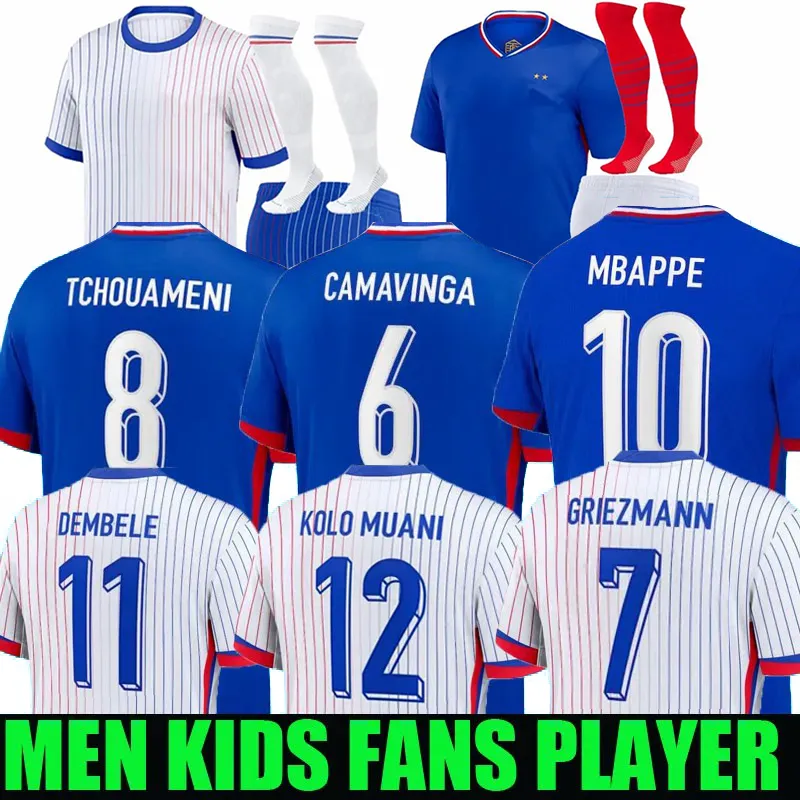 Frans 2024 25 Euro Cup Jersey voetbalshirts Benzema Giroud Mbappe Griezmann Saliba Pavard Kante Kante Maillot Away Kids Kit Jersey voetbalshirt Home Women S