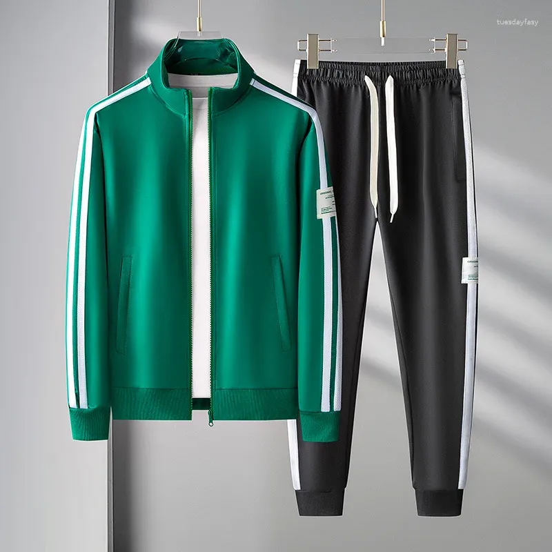 Men's Tracksuits Green Tracksuit Jacket And Pants Running Sets Sportswear Man Cardigan Sweatpants Clothing Autumn 2pcs Sweat Suit Male