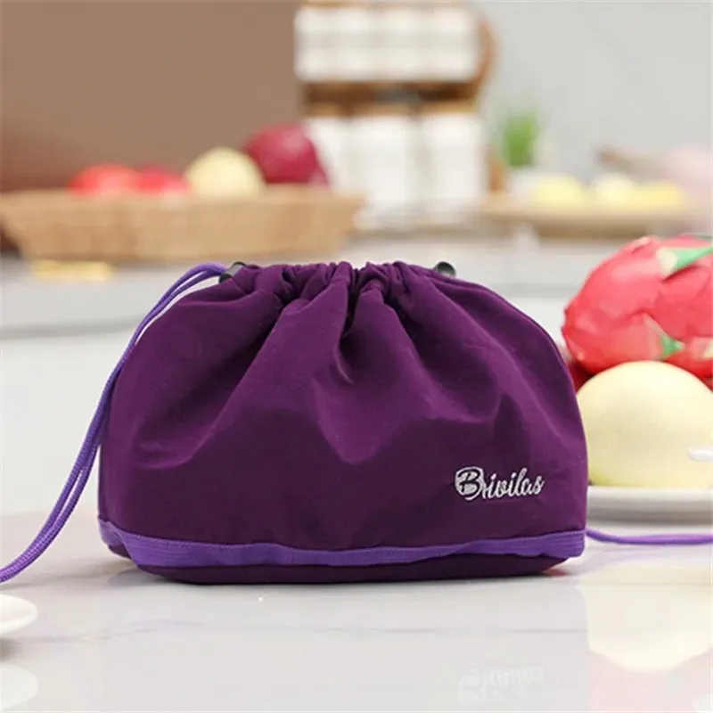 DrawString Waterproof Lunch Box Thermal Isolation Flanell Cooler Bento Food Picnic Storage Waterproof Lunch Påsar för kvinnor